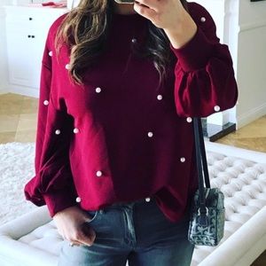Pearl Embellished Drop Shoulder Pullover